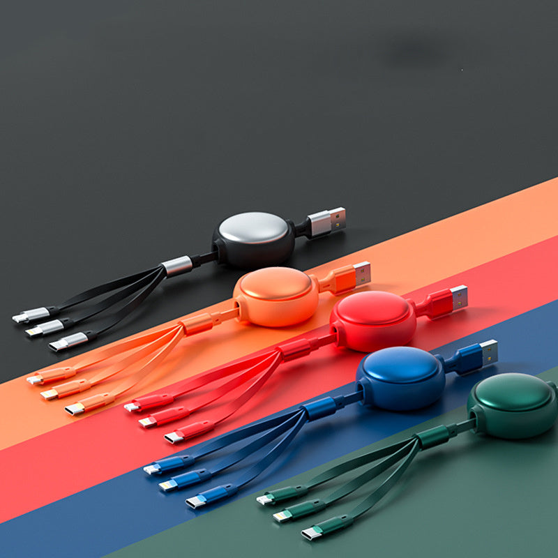 3-in-1 Retractable 2.4A Charging Cable- USB-C, Lightning & Micro USB