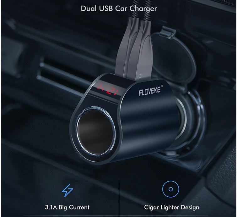 One For Two Cigarette Lighter Dual USB For Apple Car Charger